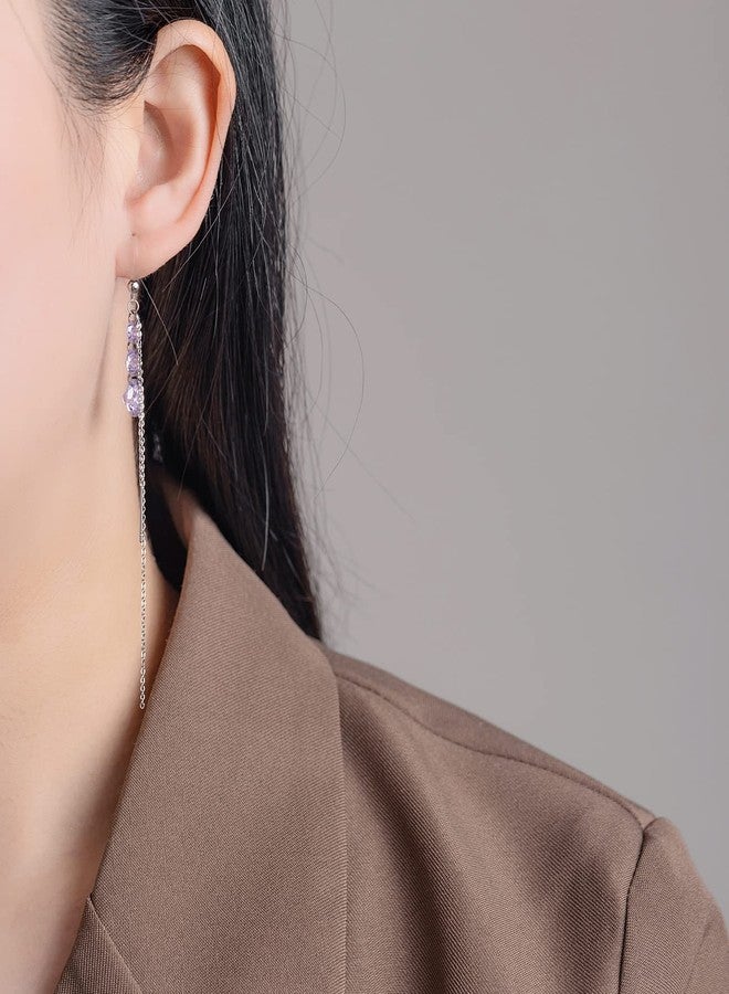 KMEOSCH Plastic Earrings,KMEOSCH Stylish and Comfortable Plastic Drop Earrings with Hypoallergenic Hooks for Sensitive Ears - Purple Cubic Zircon Dangle and Tassel - Image 2